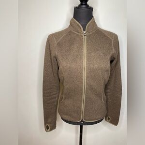 Military green/brown Northface jacket with thumb holes